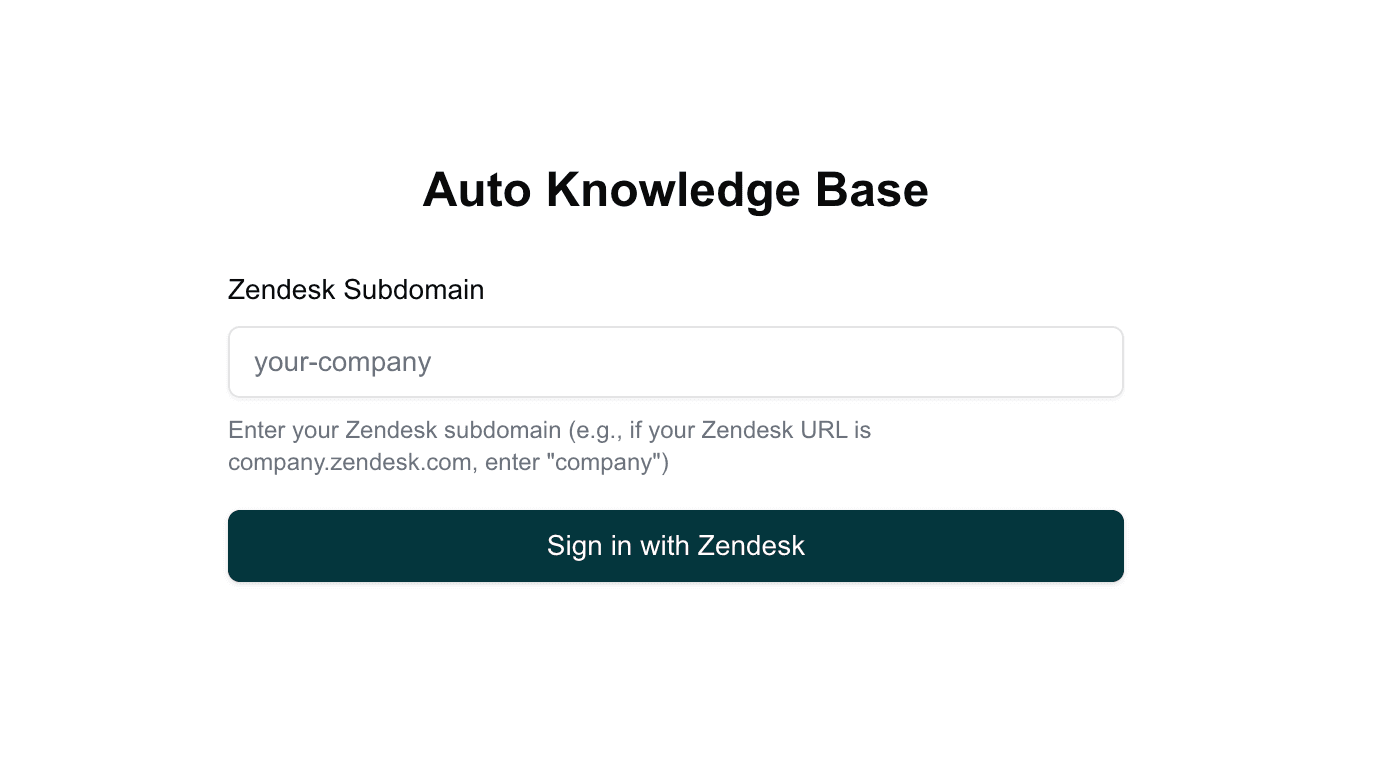 Auto Knowledge Base log in screen